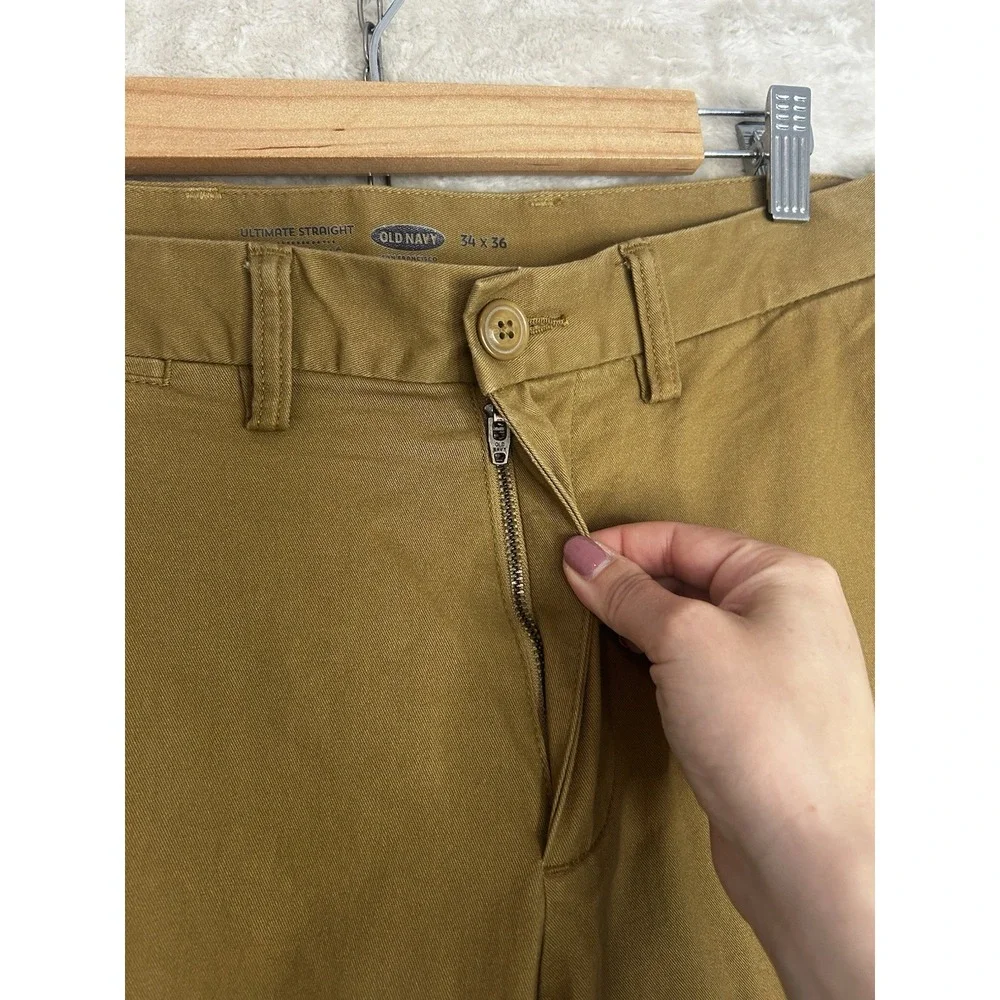 Old Navy Ultimate Straight Chino Pants‎ Mens 34x36 Brown Cotton Stretch Trousers